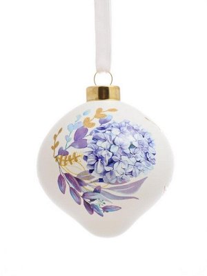 Новогоднее подвесное украшение Капелька Цветочный бум в голубом из стекла / 8x8x7,5см