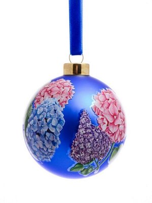 Новогоднее подвесное украшение Шар Ботаника в синем из стекла / 8x8x8см