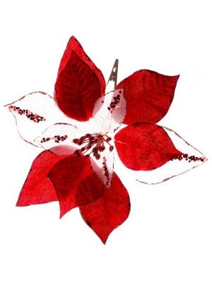 Новогоднее ёлочное украшение Цветок багровый из полиэстера, на клипсе из черного металла / 14x24x24см