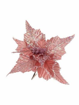 Новогоднее ёлочное украшение Цветок сияющий из полиэстера, на клипсе из черного металла / 19x36x36см