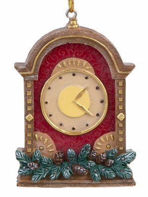 Новогоднее подвесное украшение Часы-Шишки из полирезины / 7х5х1см