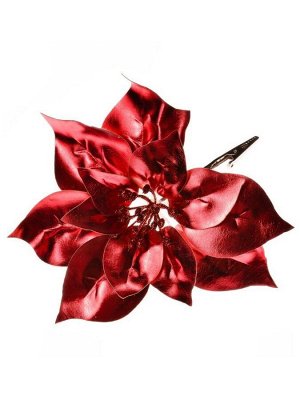 Новогоднее ёлочное украшение Цветок яркий из полиэстера, на клипсе из черного металла / 14x20x20см