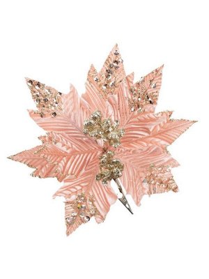 Новогоднее ёлочное украшение Цветок розовый с пайетками из полиэстера, на клипсе из черного металла / 18x26x26см
