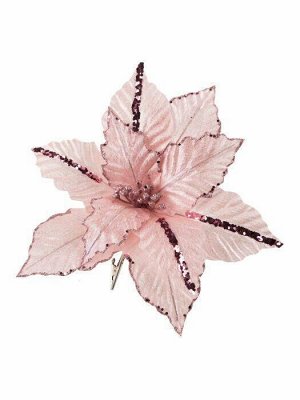 Новогоднее ёлочное украшение Цветок розовый топаз из полиэстера, на клипсе из черного металла / 29×29×14см