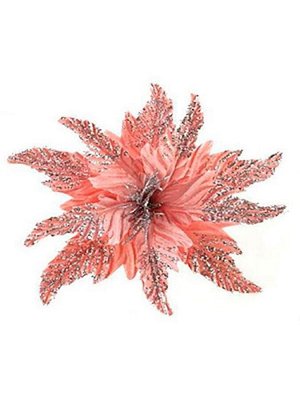 Новогоднее ёлочное украшение Цветок с серебристыми блестками из полиэстера, на клипсе из черного металла / 20,5x33x33см
