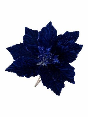 Новогоднее ёлочное украшение Цветок изумрудный с золотистыми блестками из полиэстера, на клипсе из черного металла / 18x26x26см