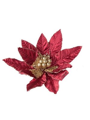 Новогоднее ёлочное украшение Цветок Авангард бордовый из полиэстера, на клипсе из черного металла / 16x32x32см
