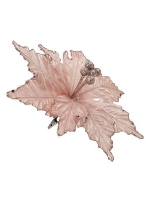 Новогоднее ёлочное украшение Нежная лилия в розовом из полиэстера, на клипсе из черного металла / 17x27x27см