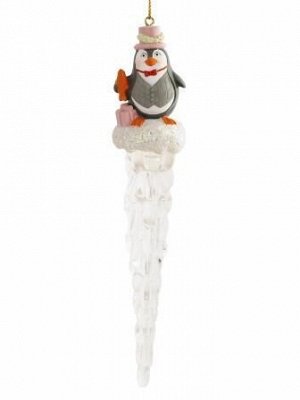 Новогоднее подвесное украшение Пингвин джентельмен из полирезины и акрила / 3,5х17,5х3,5см
