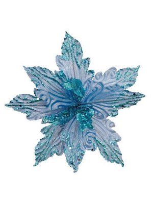 Новогоднее ёлочное украшение Голубой цветок из полиэстера, на клипсе из черного металла / 24x24x24см