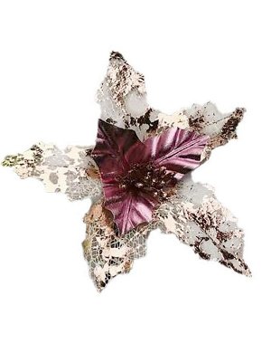 Новогоднее ёлочное украшение Красивый цветок из полиэстера, на клипсе из черного металла / 20x25x25см