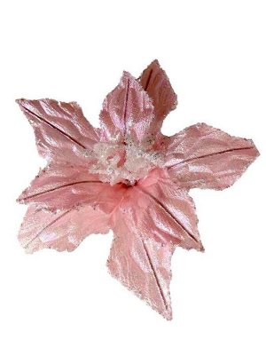Новогоднее ёлочное украшение Нежно-розовый цветок из полиэстера, на клипсе из черного металла / 21x27x27см