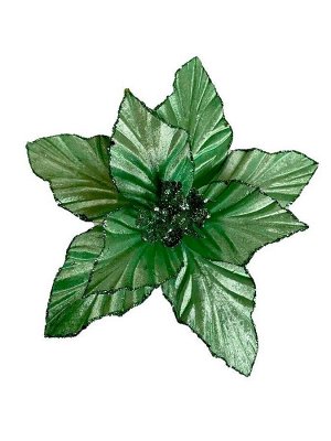 Новогоднее ёлочное украшение Изумрудный цветок из полиэстера, на клипсе из черного металла / 24x28x28см