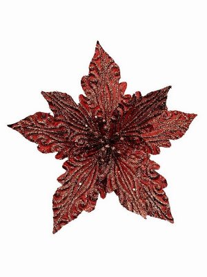 Новогоднее ёлочное украшение Багряный цветок из полиэстера, на клипсе из черного металла / 21x27x27см
