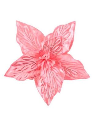 Новогоднее ёлочное украшение Розовый цветок из полиэстера, на клипсе из черного металла / 20x24x24см