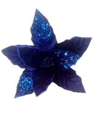 Новогоднее ёлочное украшение Синий цветок из полиэстера, на клипсе из черного металла / 20x28x28см