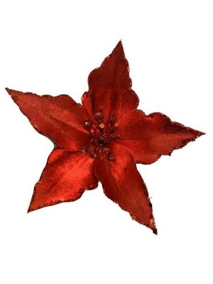 Новогоднее ёлочное украшение Красный цветок, из полиэстера, на клипсе из черного металла / 15x15x6см