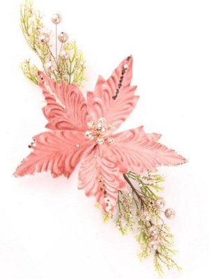 Новогоднее ёлочное украшение Розовый цветок из полиэтилена и полиэстера / 6x21x37см