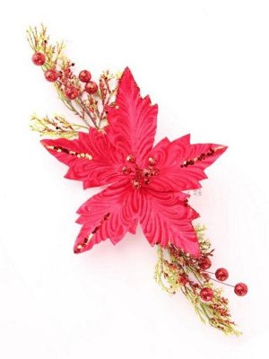 Новогоднее ёлочное украшение Красный цветок из полиэтилена и полиэстера / 6x21x37см
