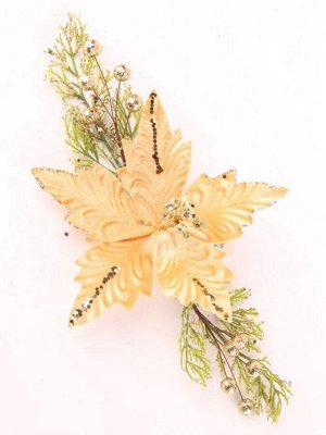 Новогоднее ёлочное украшение Золотистый цветок из полиэтилена и полиэстера / 6x21x37см