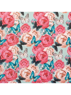 Упаковочная бумага Майские розы для сувенирной продукции в рулонах, мелованная с двух сторон, с полноцветным декоративным рисунком, плотность 80 г/м2 / 70х100 (погрешность см
