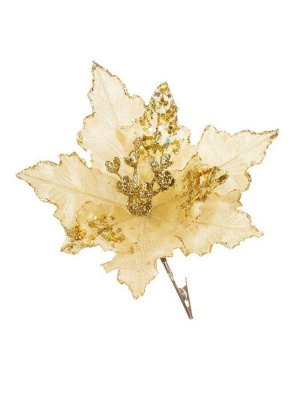 Новогоднее ёлочное украшение Ярко-золотой цветок из полиэстера, на клипсе из черного металла / 25x25x17см