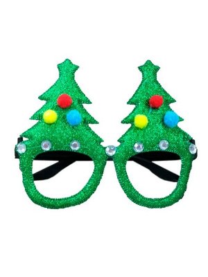 Маскарадные очки Ёлочки в зеленом из полипропилена с декором из нетканого материала (полиэфирные волокна) / 1,5x14x11,5см
