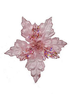 Новогоднее ёлочное украшение Розовый цветок из полиэстера, на клипсе из черного металла / 25x25x17см