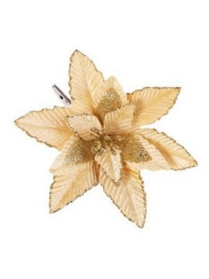 Новогоднее ёлочное украшение Светло-бежевый цветок из полиэстера с креплением на клипсе из черного металла / 17х17х10,5см