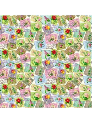 Упаковочная бумага Марки с цветами для сувенирной продукции в рулонах, мелованная с одной стороны, с полноцветным декоративным рисунком, плотность 80 г/м2/ 100х70