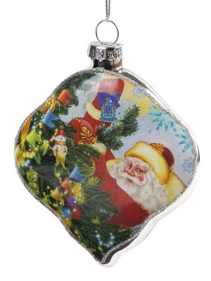 Новогоднее подвесное украшение Дед мороз украшает елку из стекла / 7х1,5х8 см