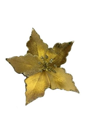 Новогоднее ёлочное украшение Золотой цветок, из полиэстера, на клипсе из черного металла / 15x15x6см