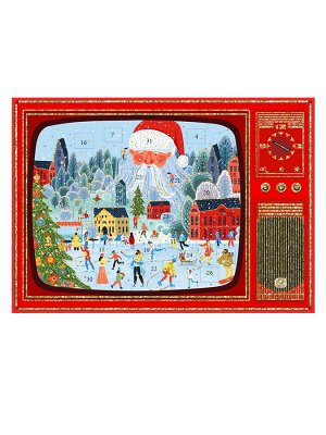 Новогодний плакат телевизор Волшебство из картона с открывными окошками-сюрпризами / 41,5*29,5см