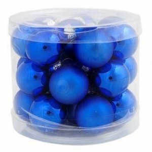 Новогоднее подвесное украшение - шар Синий микс из стекла, набор из 24 штуки / 2,5x2,5x2,5см