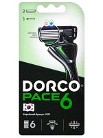 Бритвенная система для мужчин Dorco PACE6, 6-лезвийная, крепление PACE, плавающая головка (1 станок, 2 кассеты)