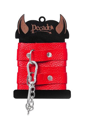 Наручники-браслеты Pecado BDSM, мини со скруглёнными углами, натуральная кожа, красные