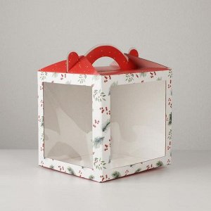 Коробка кондитерская новогодняя с окном, сундук, Happy New Year, 20*20*20 см