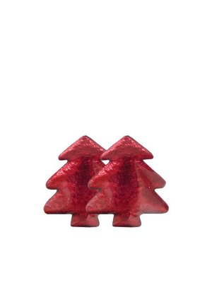 Декоративное украшение Красные елочки для оформления подарков из полиэстера, в наборе 2 шт / 4,7x0,2x4,5см