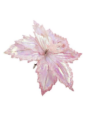 Новогоднее ёлочное украшение Лилия розовое сияние из полиэстера, на клипсе из черного металла / 32x32x16см