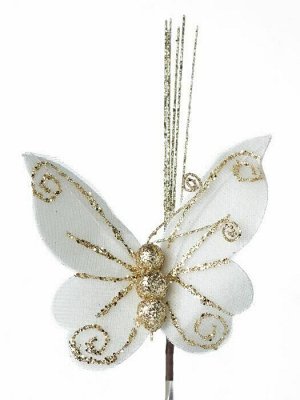 Новогоднее ёлочное украшение Бабочка Нежность в белом из полиэстера, на клипсе из черного металла / 20x13x2см