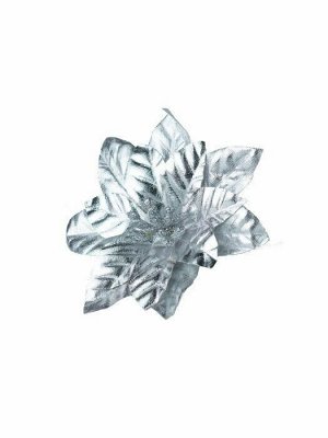 Новогоднее ёлочное украшение Цветок серебро фольга из полиэстера, на клипсе из черного металла / 10x12x12см