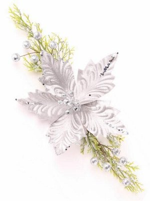 Новогодняя ветка Настольный серебряный цветок, из полиэстера и полиэтилена / 37*21*5,7см