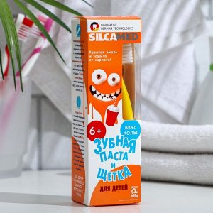 Зубная паста Silcamed со вкусом Колы, 65 г + зубная щетка 1 шт., набор