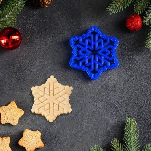 Форма для печенья «Снежинка», вырубка, штамп, 9x9 см, пластик, синяя