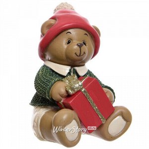 Новогодняя фигурка Мишка в красной шапочке сидящий - Мальчик 10 см (Kaemingk)