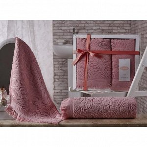 Комплект махровых полотенец Esra, размер 50х90 - 1 шт, 70х140 - 1 шт, цвет розовый