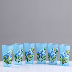 Набор для сока с подносом "Ирис" художественная роспись, 6 стаканов 1250/200 мл, синий