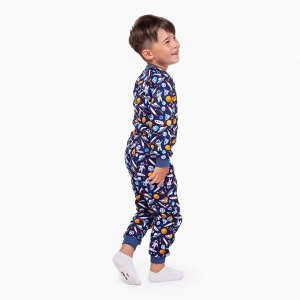 Пижама для мальчика, цвет синий/ракеты и планеты, рост