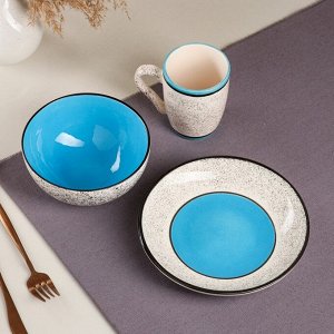 СКИДКА! Набор посуды "Алладин", керамика, синий, 3 предмета: салатник 700 мл, тарелка 20 см, кружка 350 мл, Иран