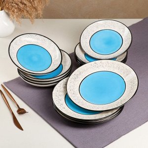 Набор посуды "Арабская ночь", керамика, синий, 12 штук: тарелки 25 см, 20 см, 19 см, Иран